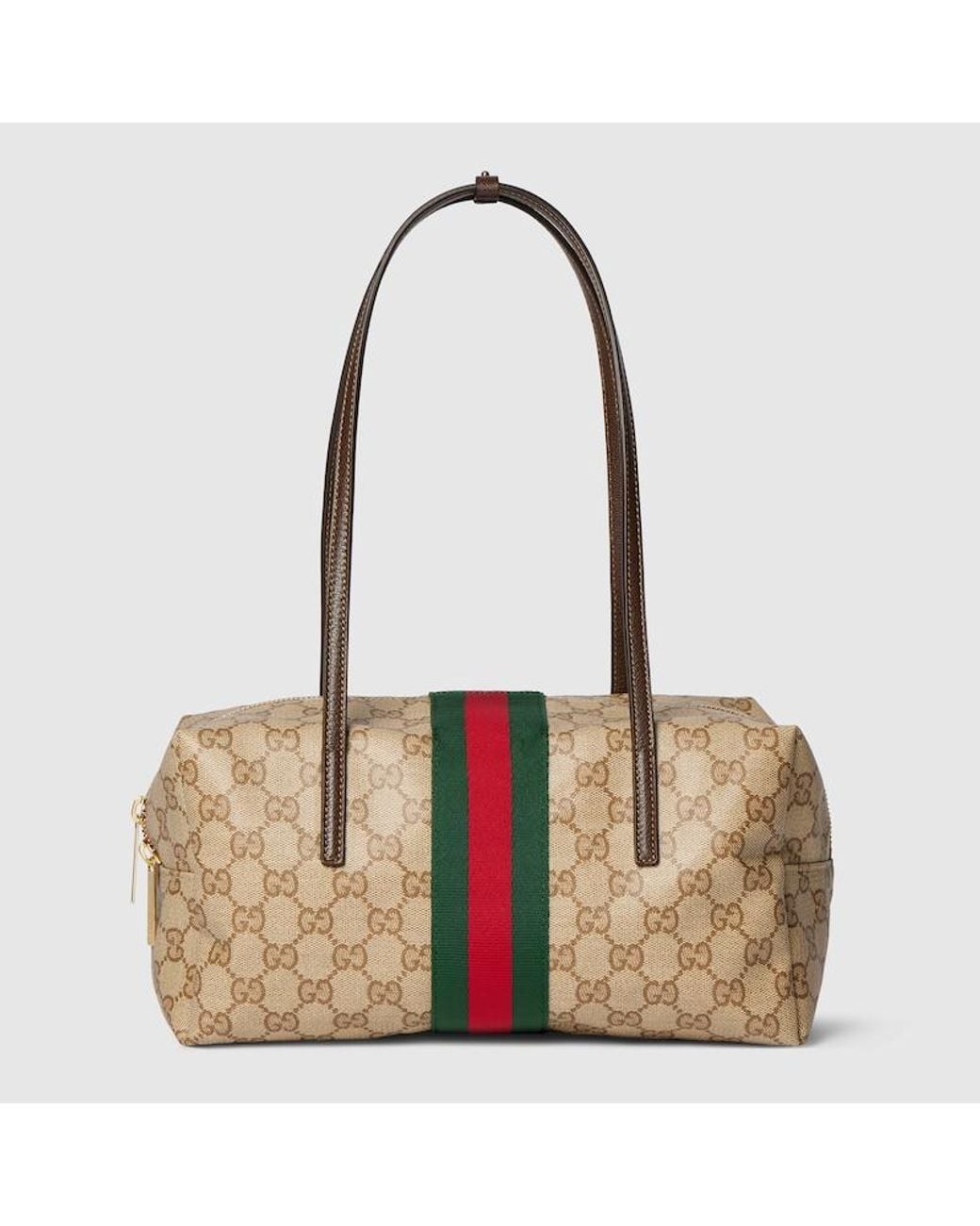 Gucci Natural Melrose Medium Boston Bag, Gg Canvas