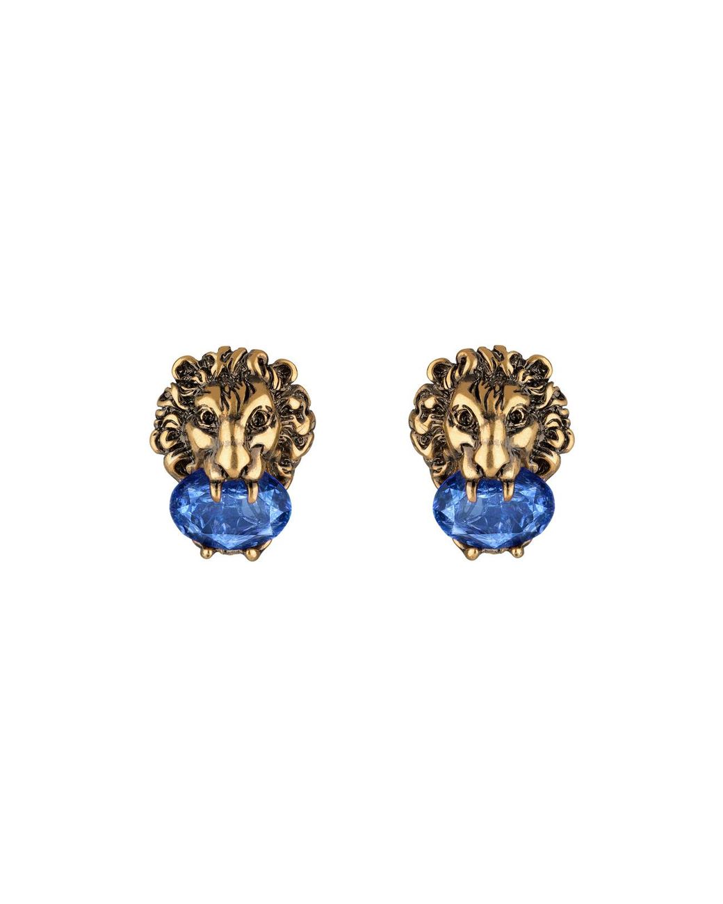 Gucci Lion Head Earrings With Crystals in Blue | Lyst