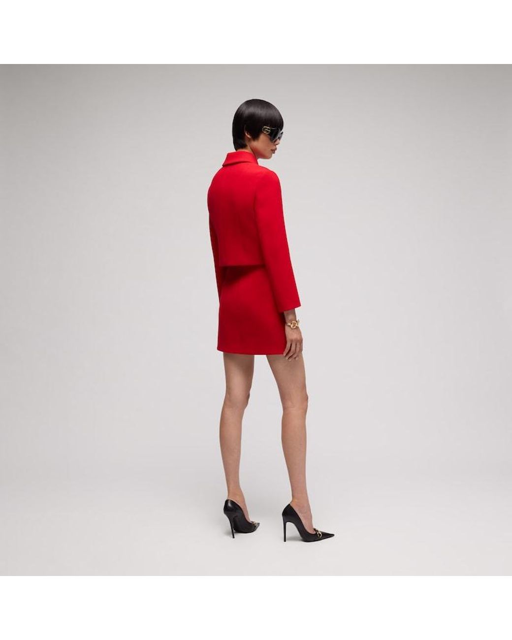 Gucci Red Crêpe Wool Skirt With Double G Button, Size 44 It, Ready-To-Wear