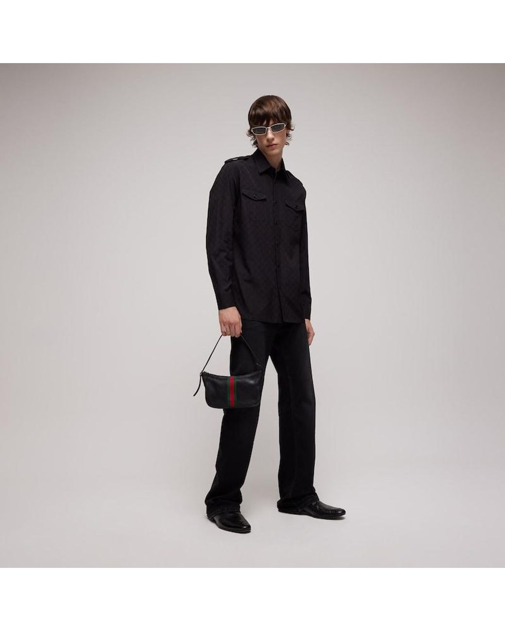 Gucci Black Gg Cotton Poplin Shirt for men