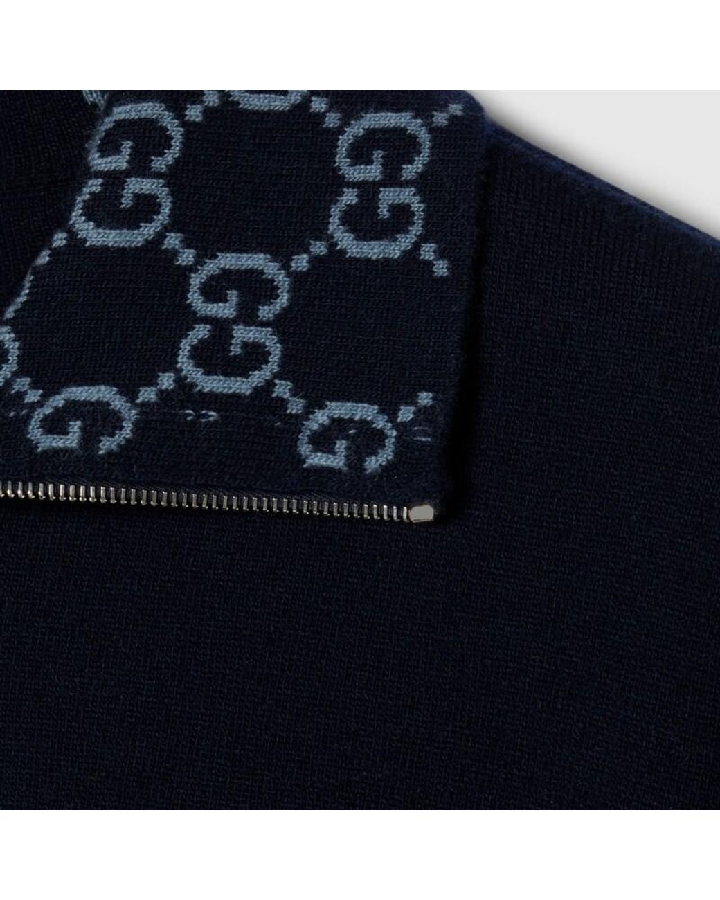 Gucci Blue Knit Double Wool Zip Jacket for men