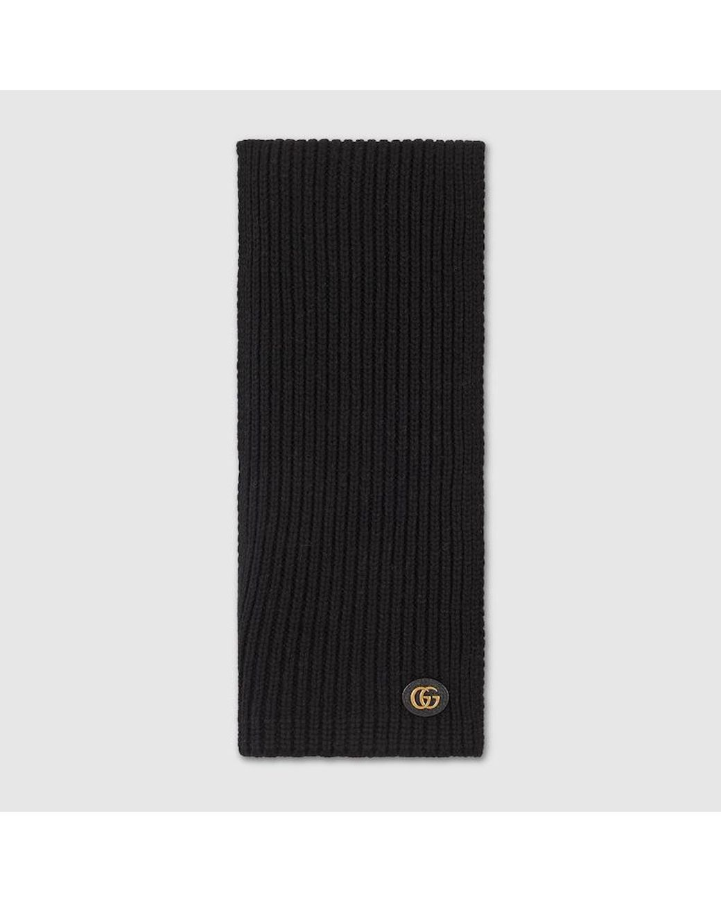 Gucci Black Rib Knit Wool Cashmere Scarf