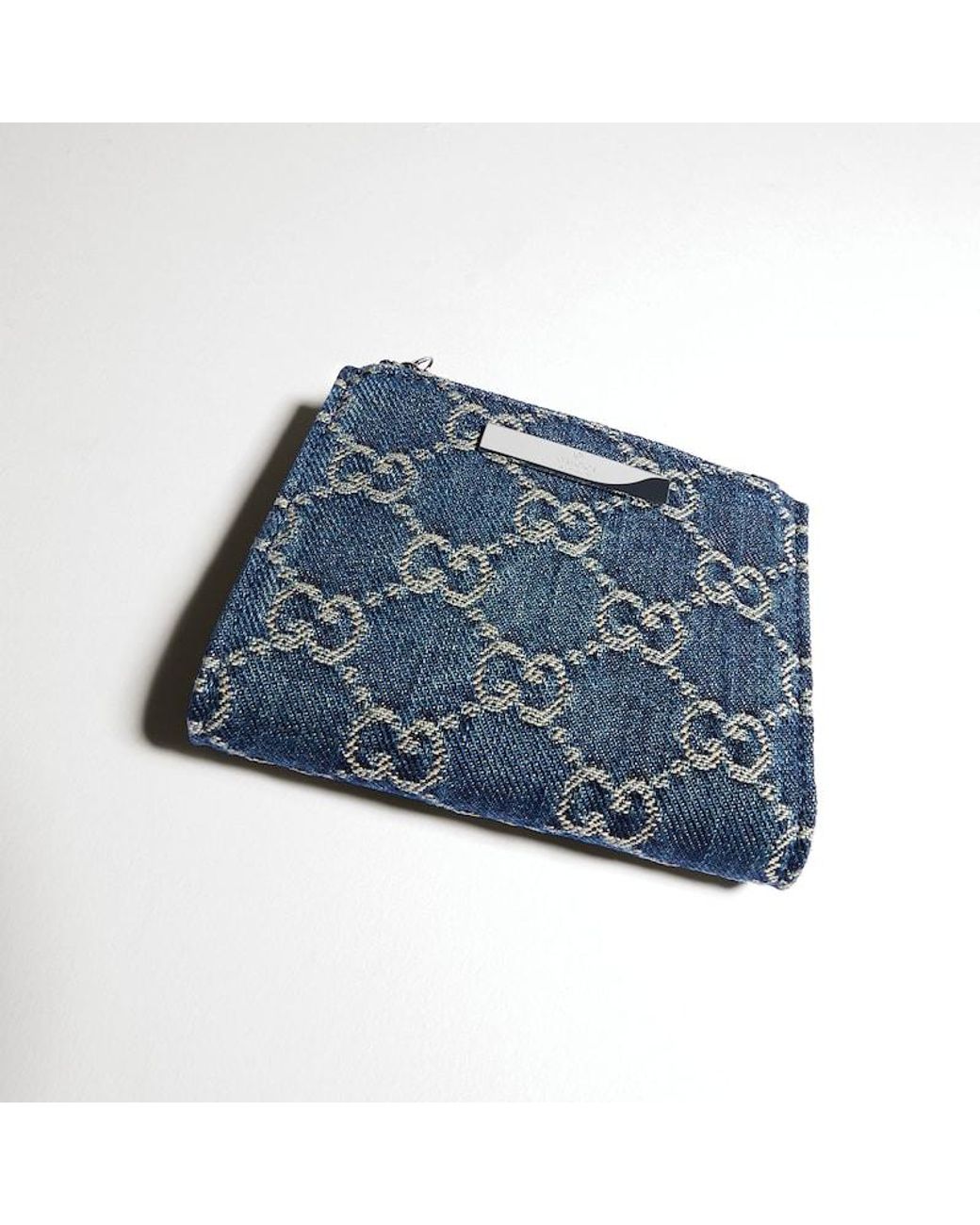 Gucci Blue Small Wallet With Plaque, Fabric