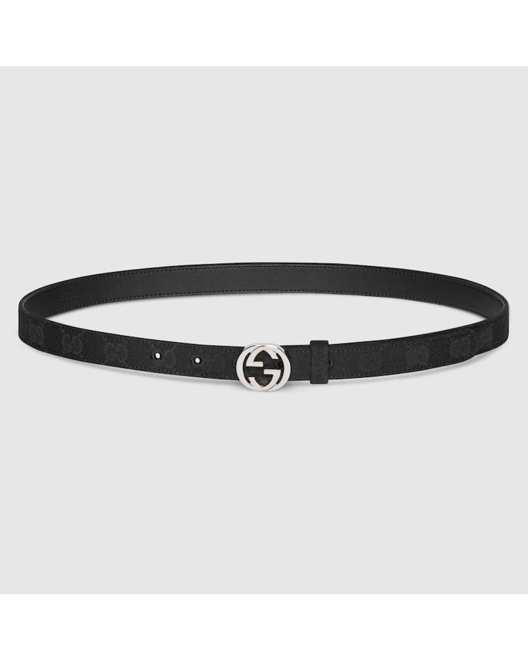 Gucci Black Thin Belt With Interlocking G Buckle, Size 65