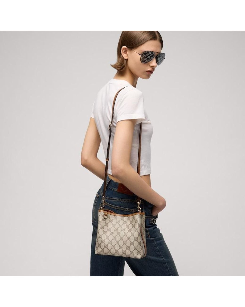 Gucci Brown Gg Emblem Small Bucket Bag, Gg Canvas