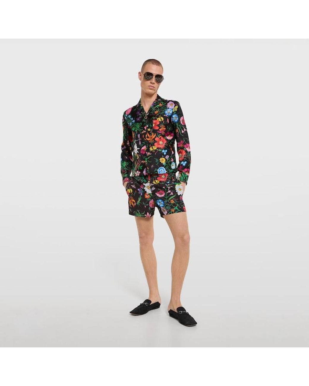 Gucci Black Printed Nylon Swim Shorts for men