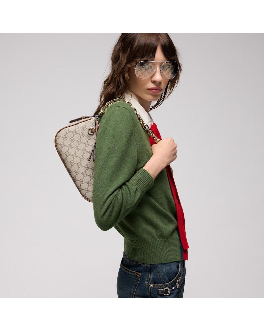 Gucci Natural Gg Emblem Small Shoulder Bag