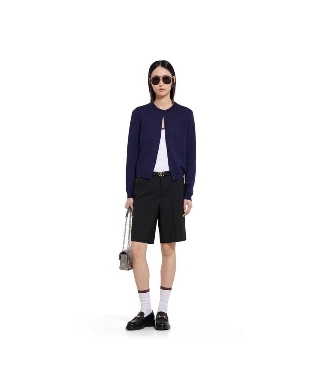 Gucci Blue Gg Pointelle Cotton Silk Cardigan