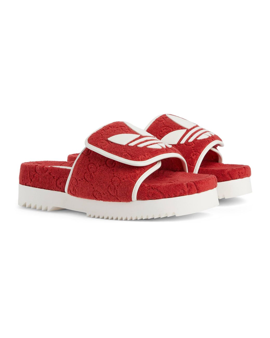 サンダル adidas x Gucci Monogram Slide Red NEW Gucci x Adidas GG monogram Red logo slide sandals (GG 9