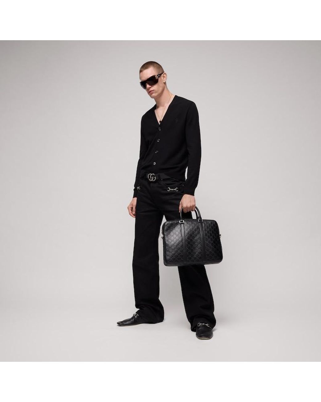 Gucci Black Document Bag Gg Emblem Large for men