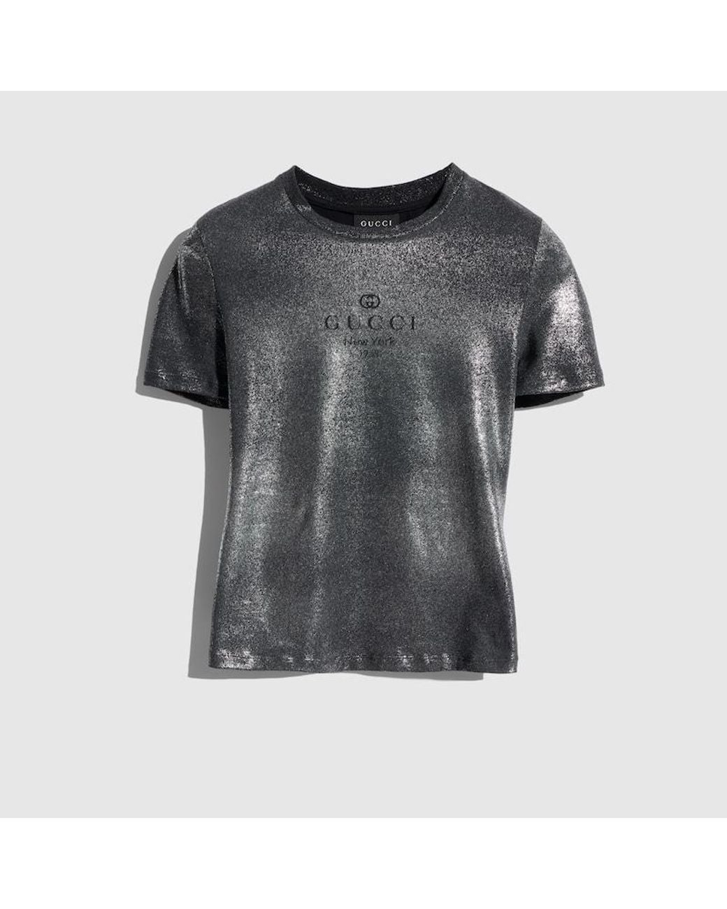 Gucci Black Cotton Jersey T-Shirt With Coating And Print