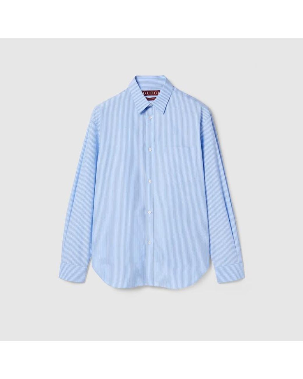 Gucci Blue Cotton Poplin Shirt With Logo for men