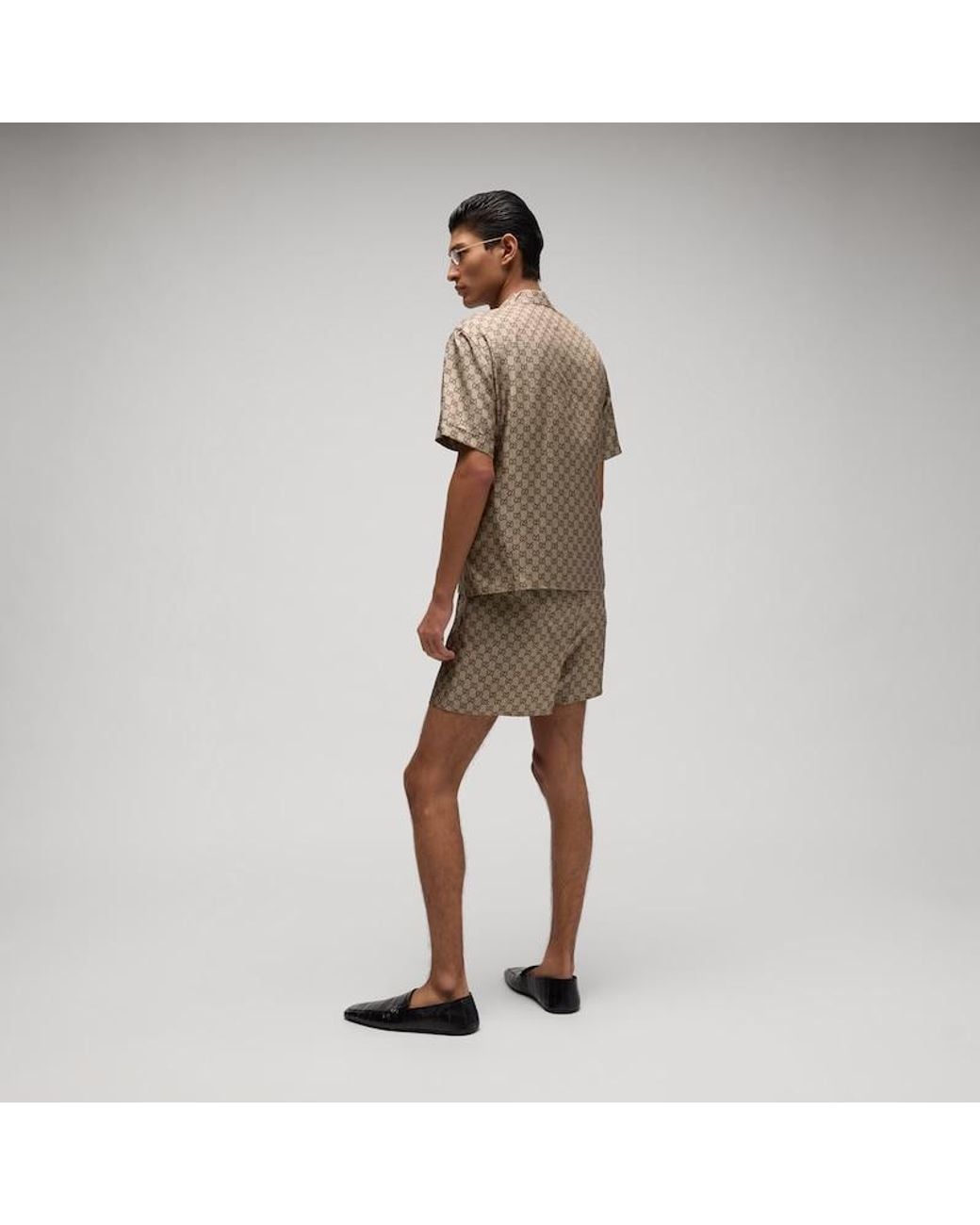 Gucci Natural Printed Silk Twill Shorts for men