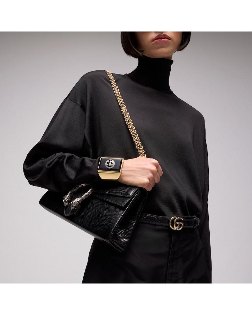 Gucci Black Gg Marmont Thin Belt, Size 100