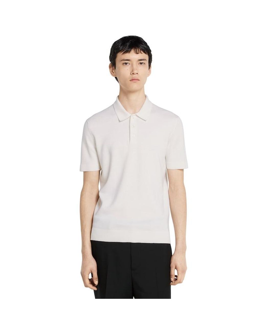 Gucci White Knit Wool Polo Shirt With Web for men