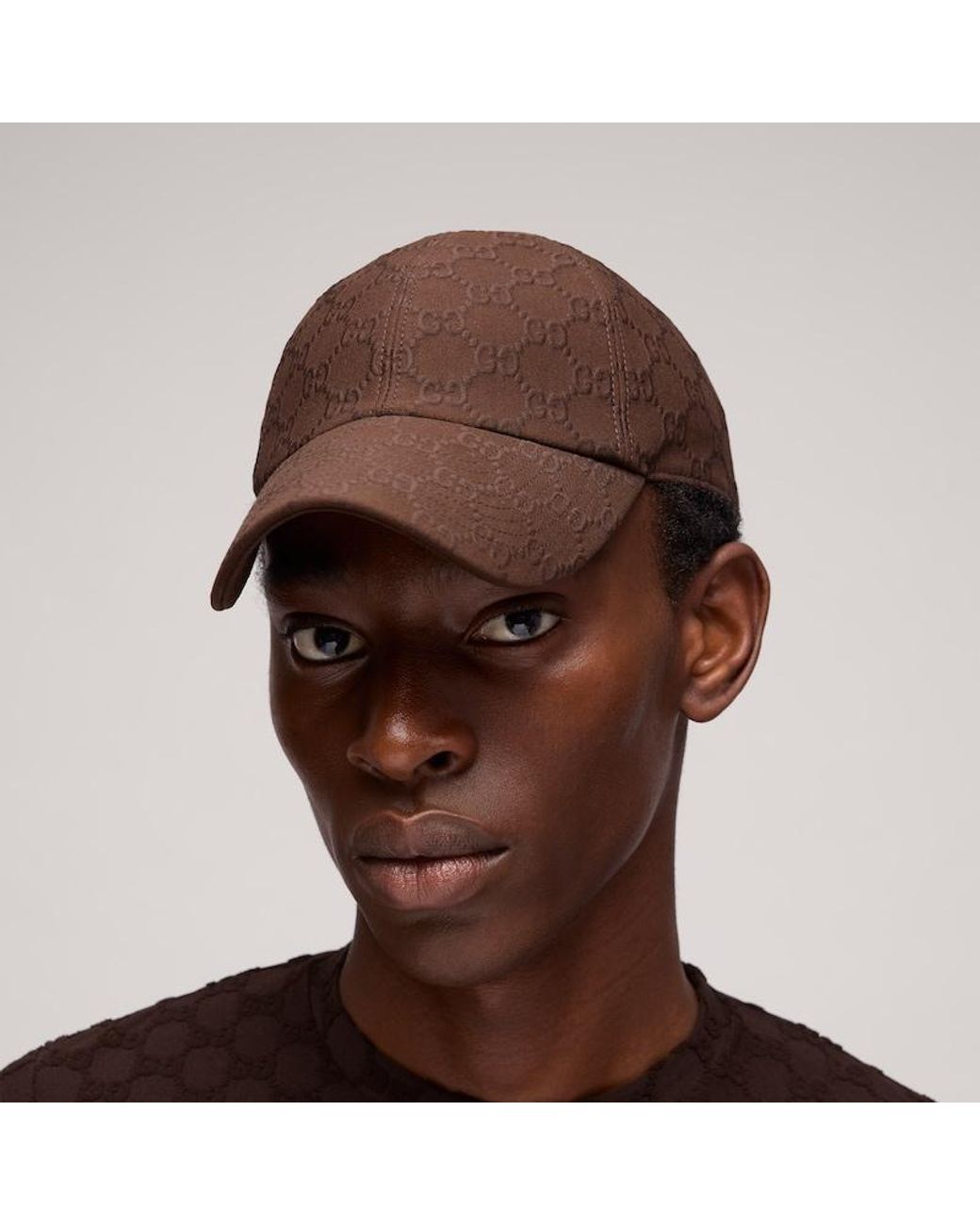 Gucci Brown Embossed Gg Jersey Baseball Hat