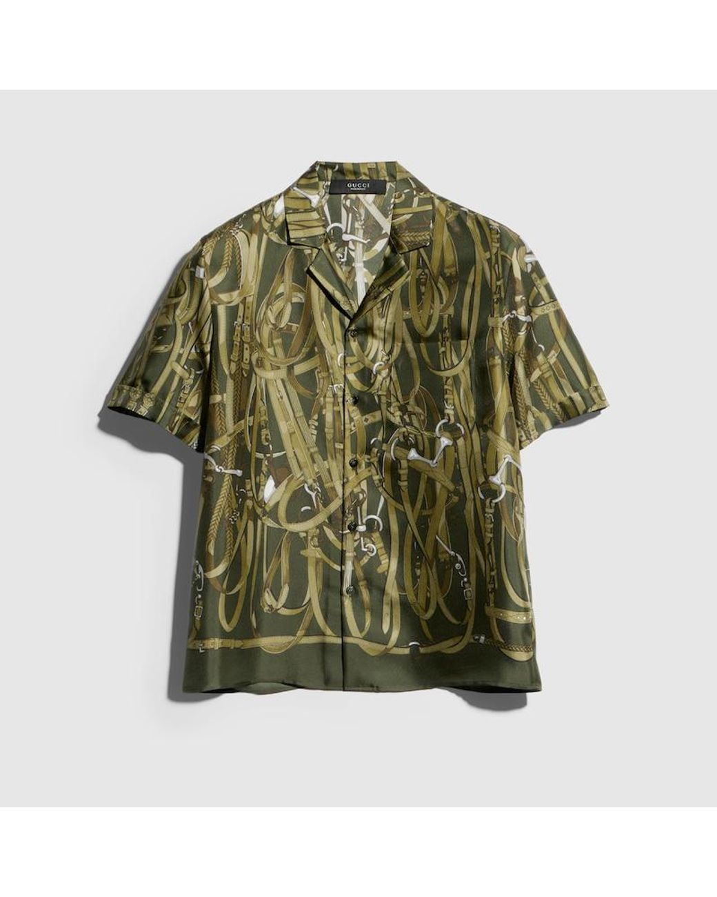 Gucci Green Printed Silk Bowling Shirt for men