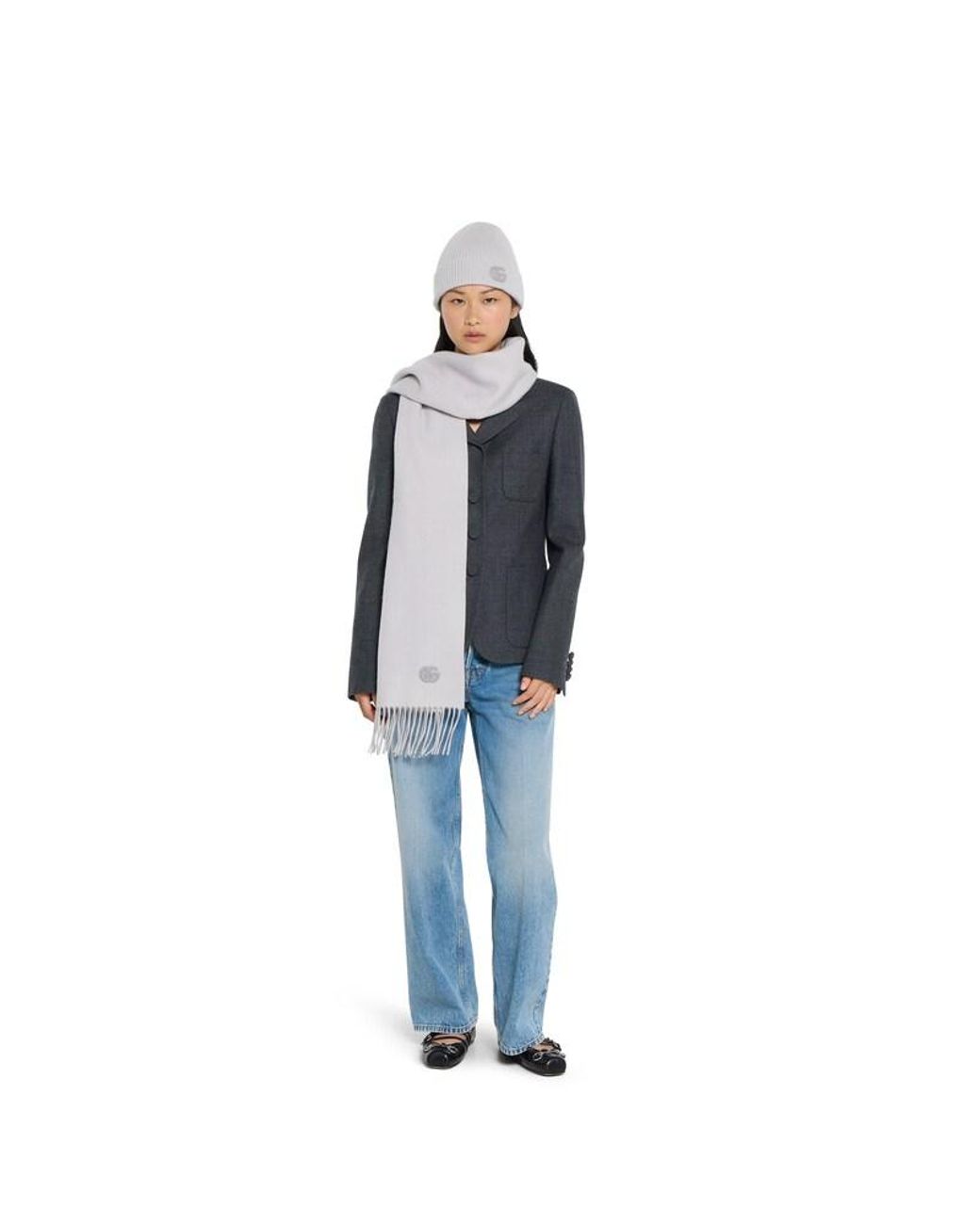 Gucci White Cashmere Scarf With Patch