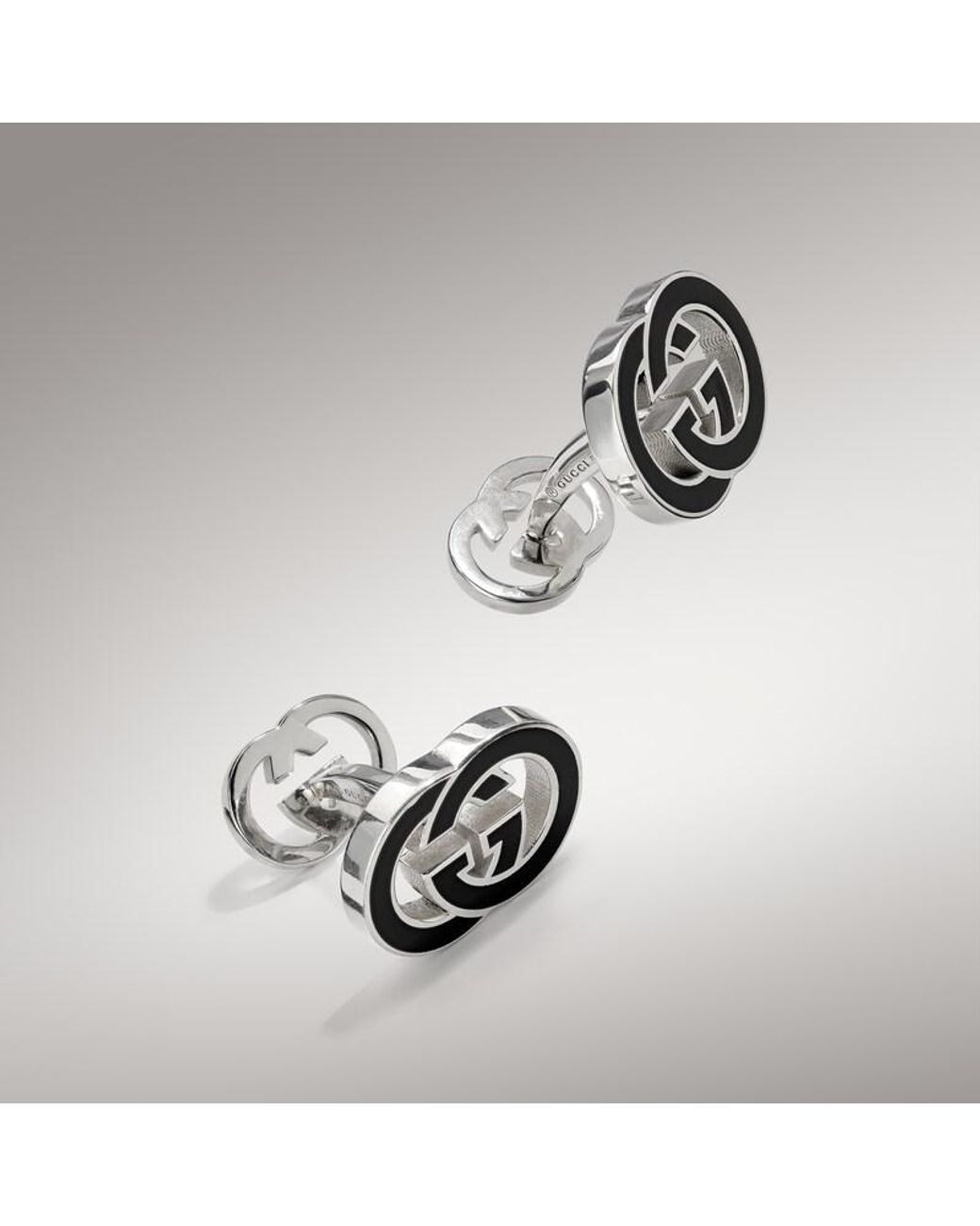 Gucci Black Interlocking Enamel Cufflinks for men