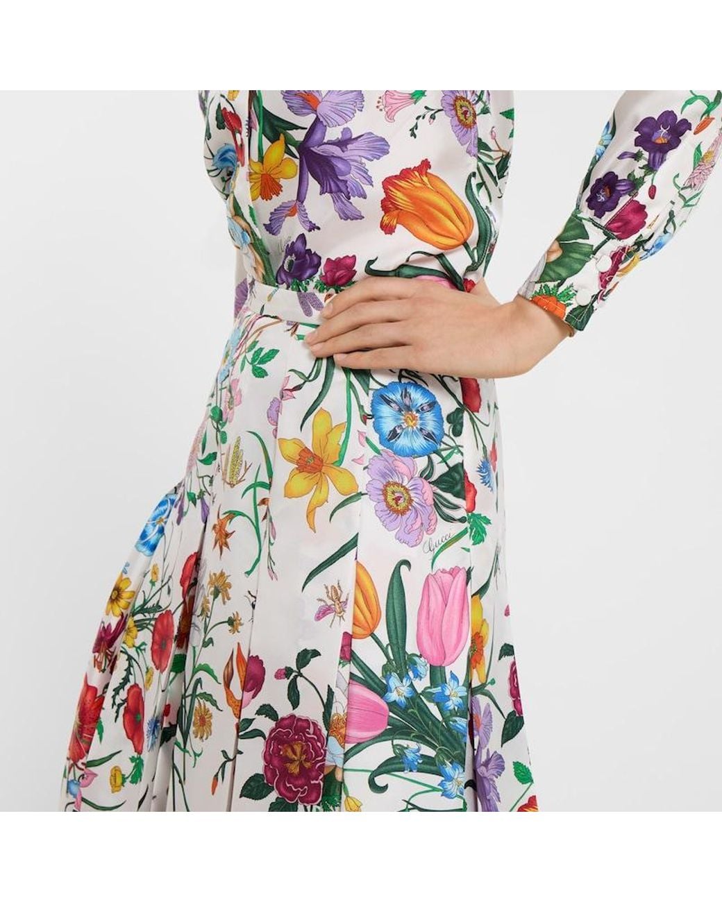 Gucci Green Printed Silk Twill Pleated Skirt