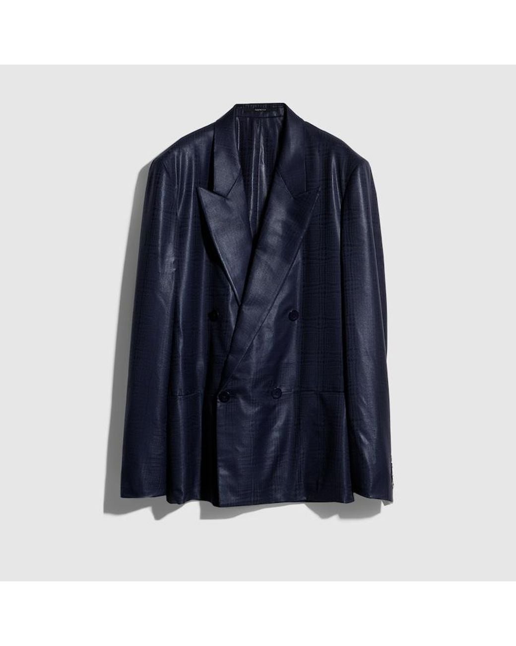 Gucci Blue Prince Of Wales Chintzed Wool Jacket, Size 46 It, Ready-To-Wear