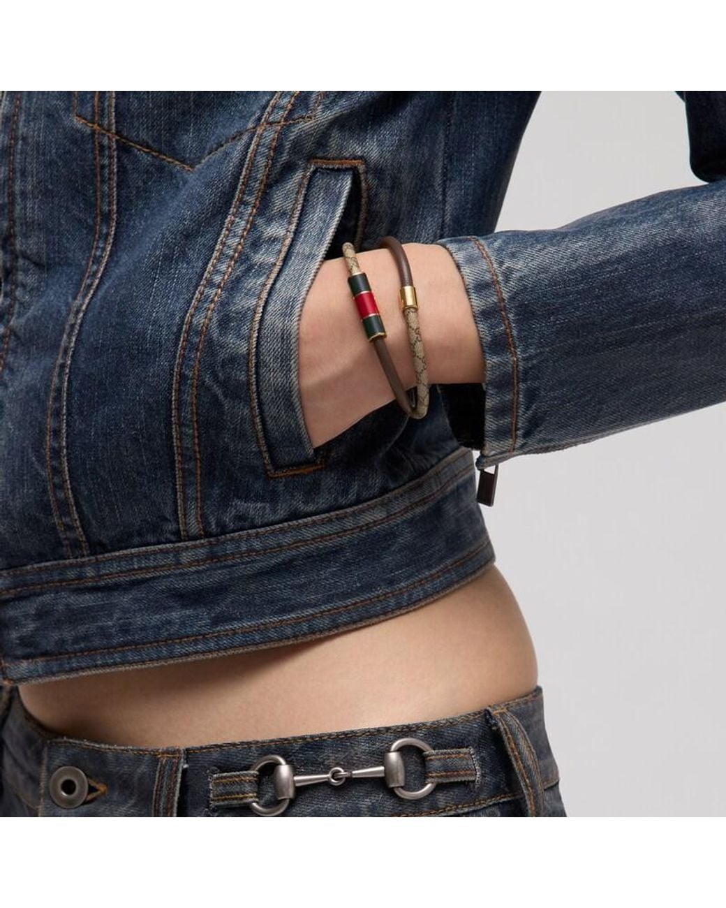Gucci Metallic Wrap Bracelet With Enamel Web Tag