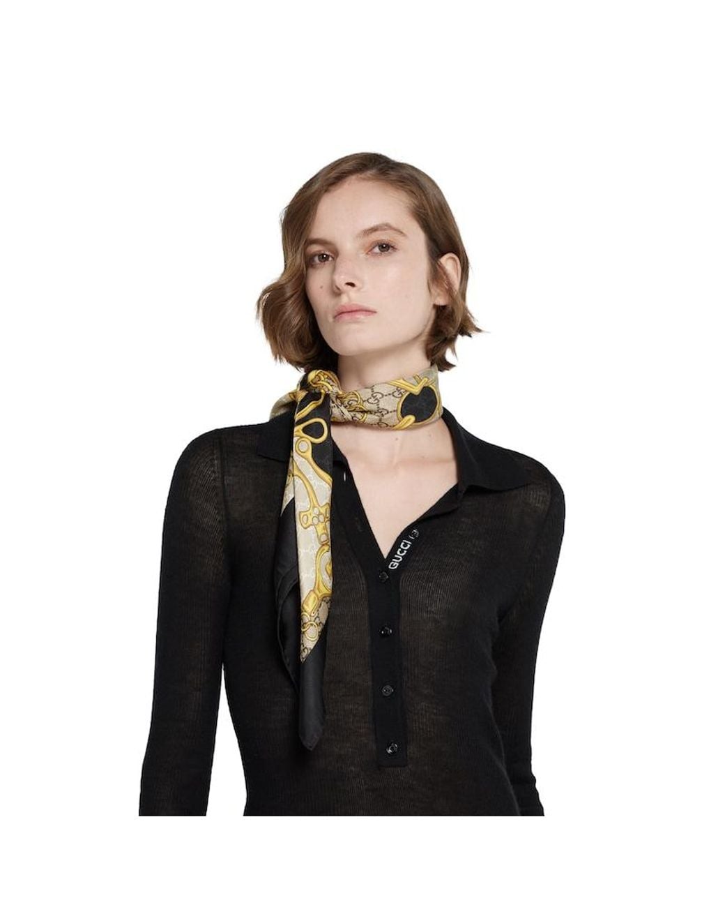 Gucci Metallic GG Horsebit Silk Scarf