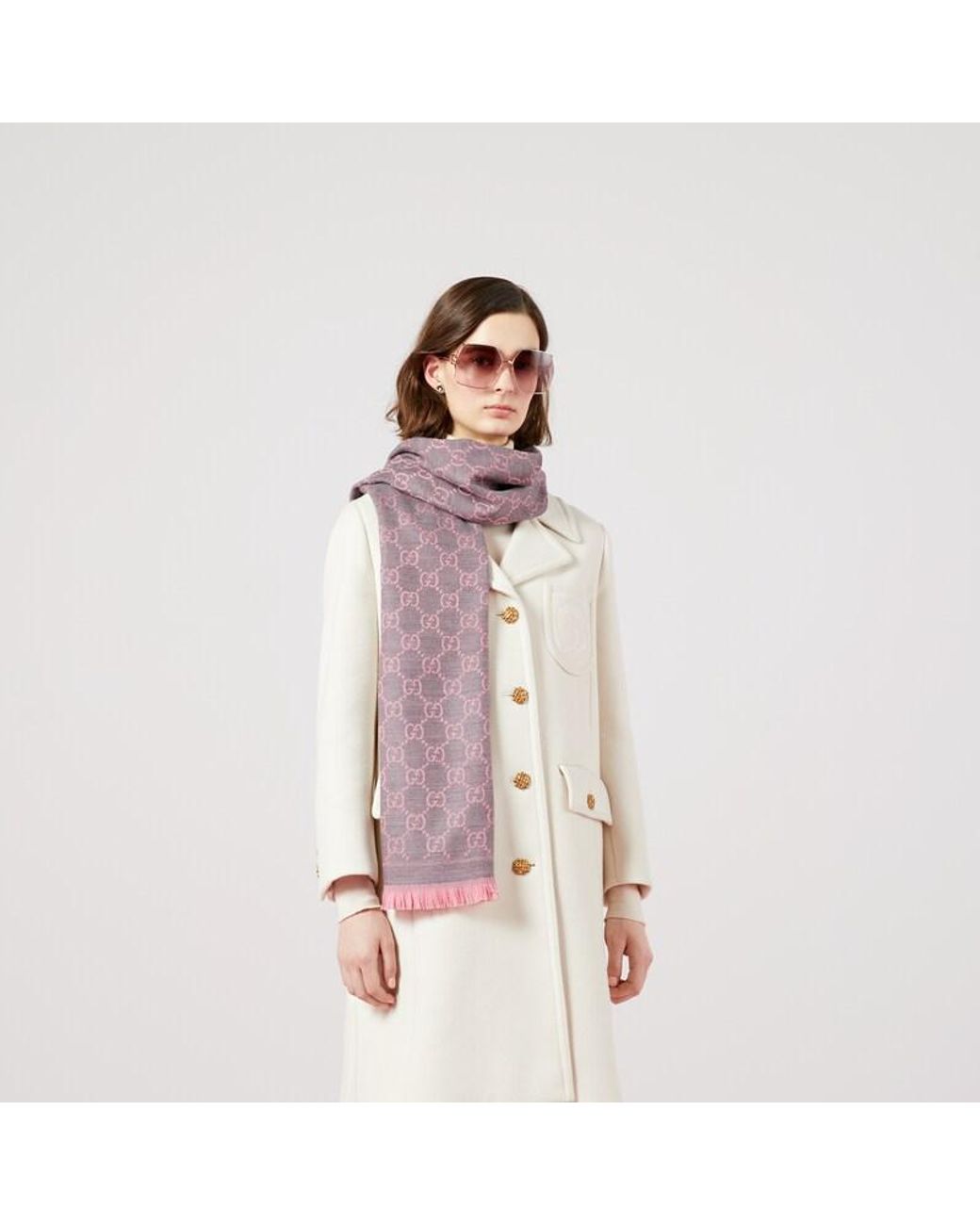 Gucci Pink Gg Jacquard Wool Scarf
