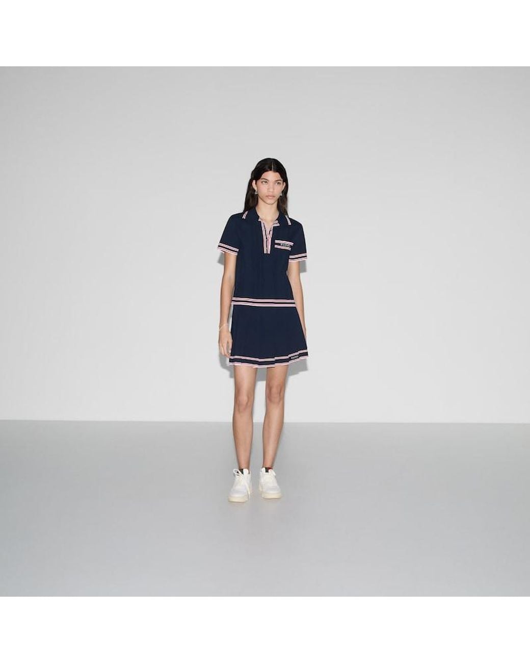 Gucci Blue Polo Top With Striped Trim