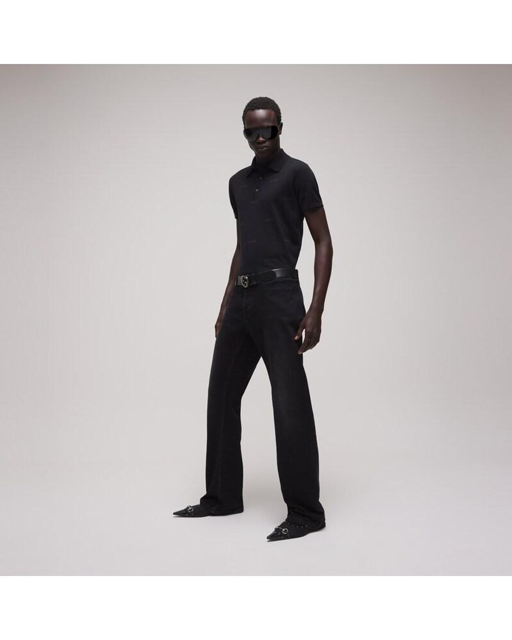 Gucci Black Wool Silk Jacquard Polo Shirt for men