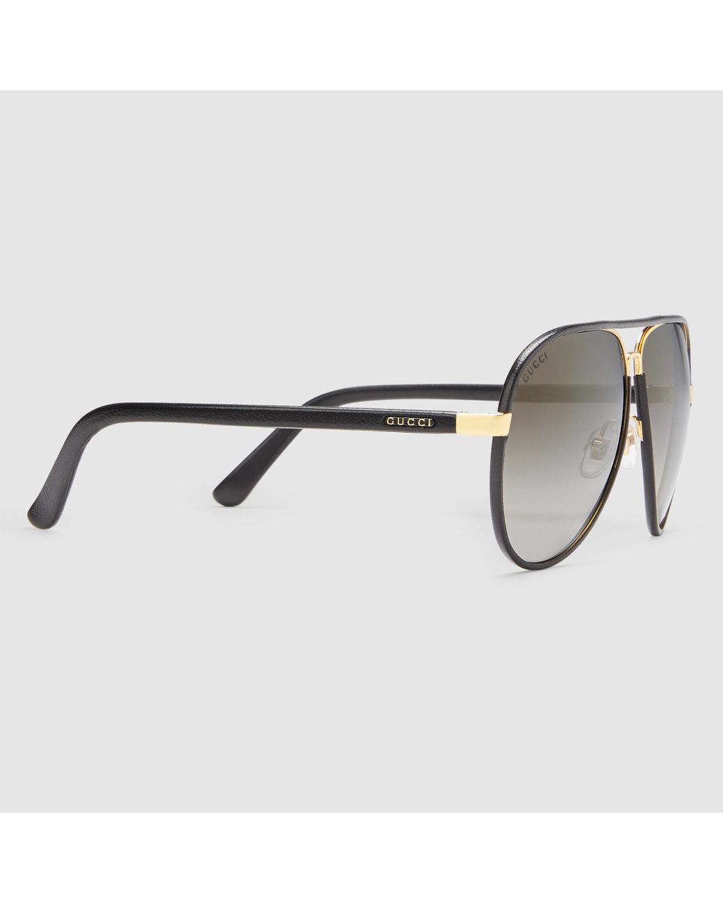 Gucci Leather Aviator Sunglasses in Black for Men | Lyst