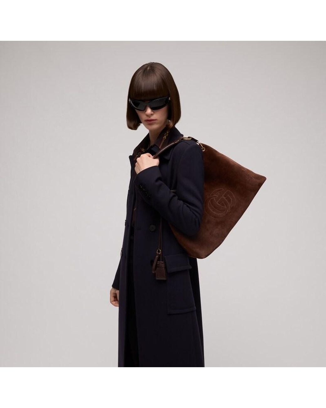 Gucci Brown Large Shoulder Bag With Double G Detail