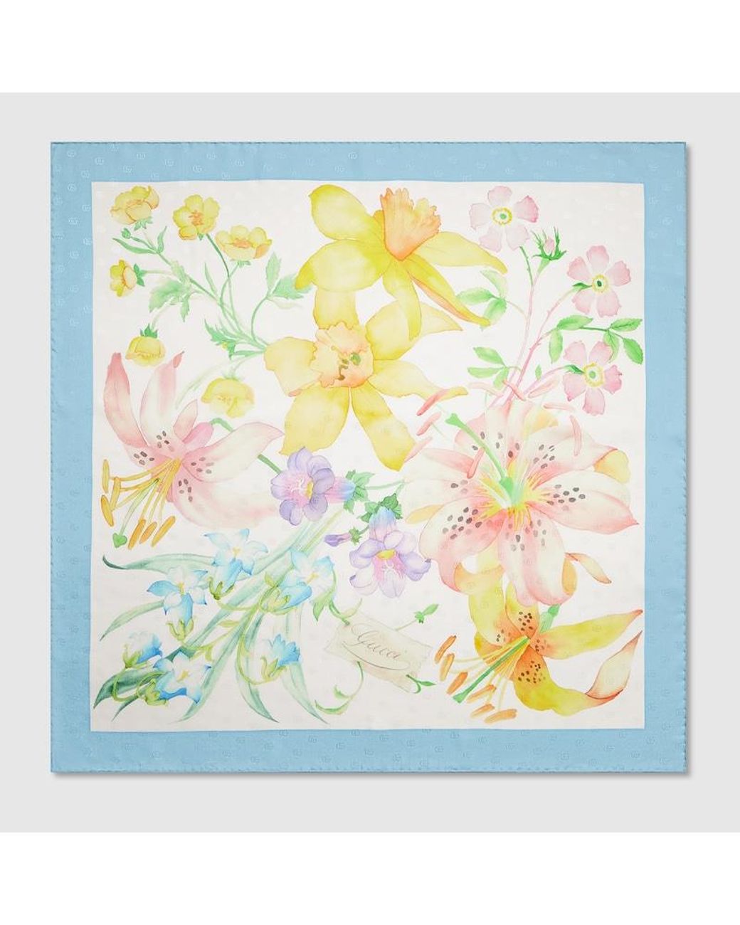 Gucci Yellow Printed Double G Silk Carré