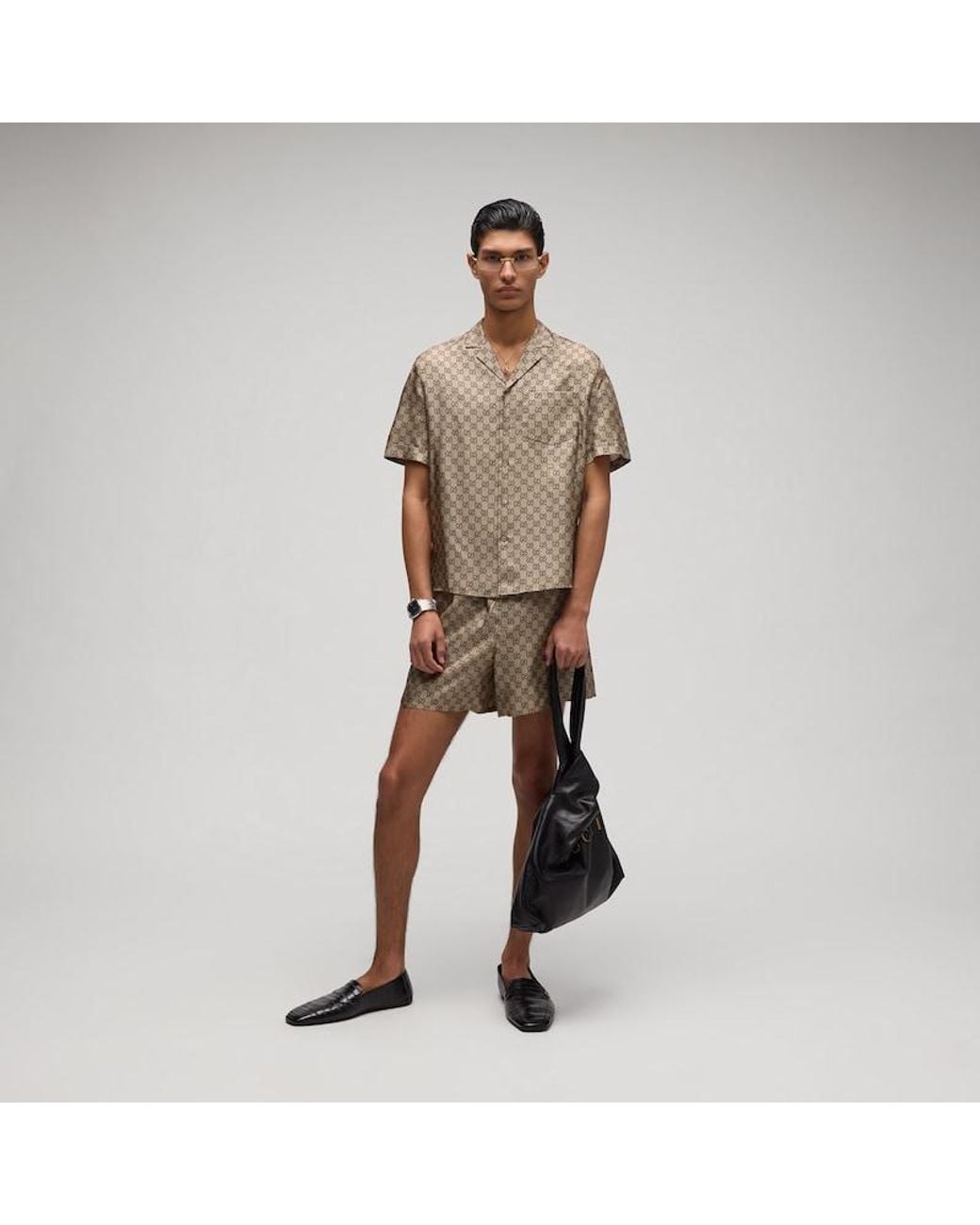 Gucci Natural Printed Silk Twill Shorts for men