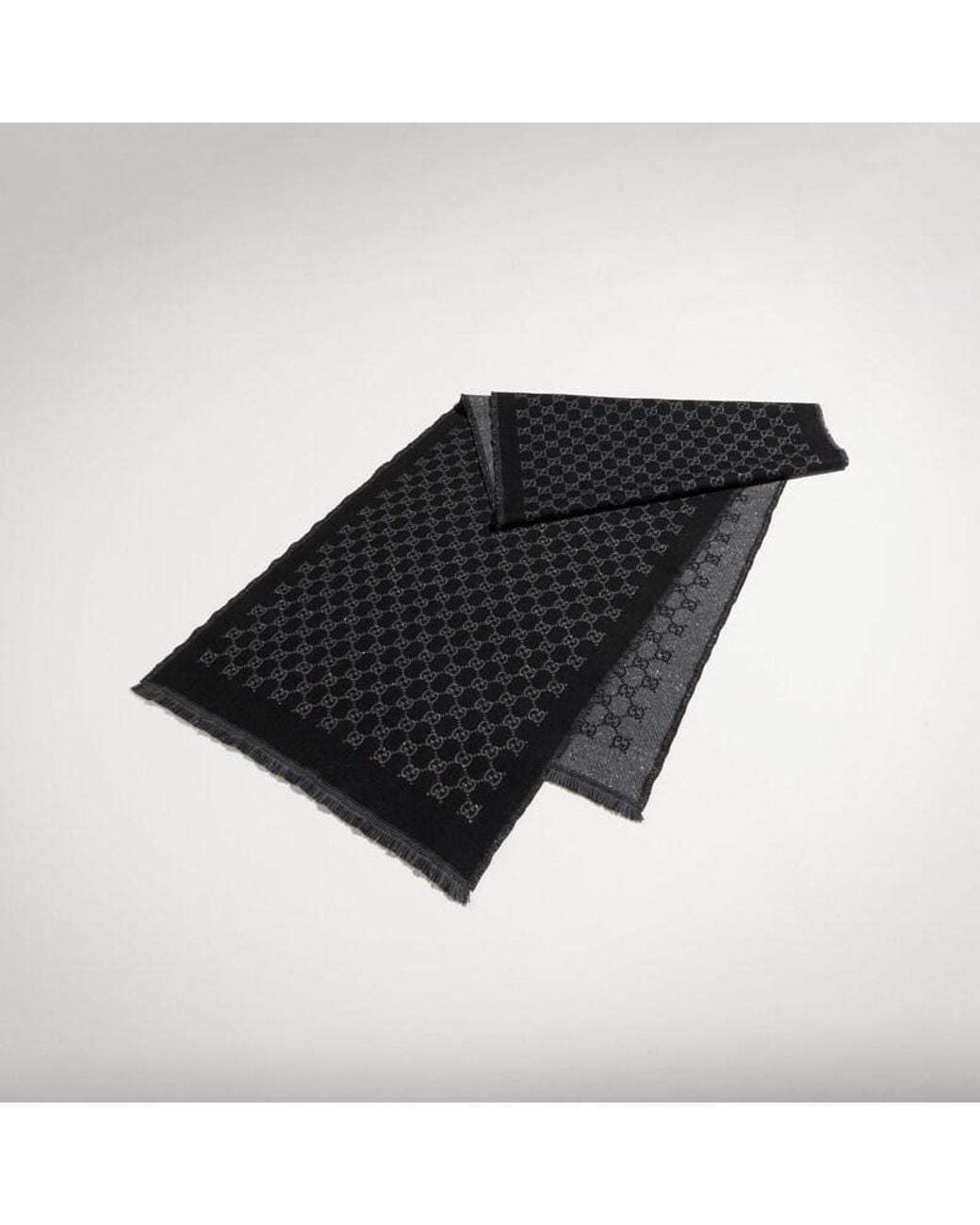Gucci Black Gg Wool Viscose Lamé Scarf