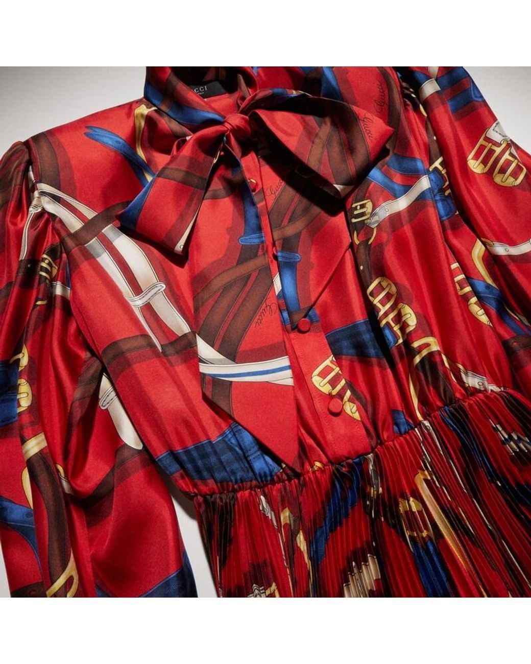Gucci Red Printed Silk Twill Chemisier Dress