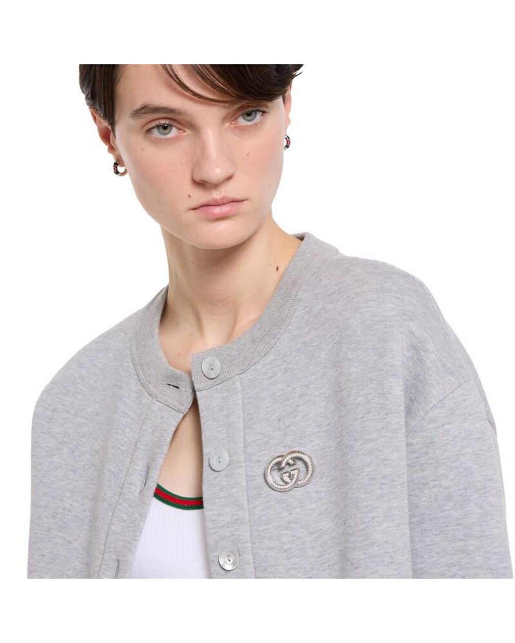 Gucci Metallic Interlocking G Brooch With Crystals