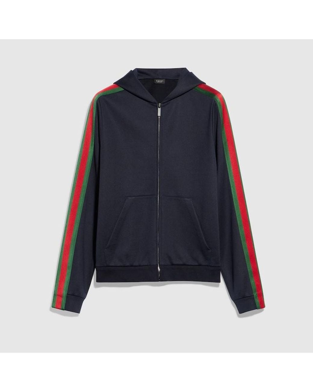 Gucci Blue Silk Cotton Jersey Zip Jacket With Web, Size Xxl, Ready-To-Wear for men