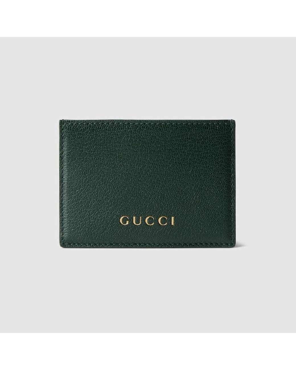 Gucci Green Card Case With Lettering, Leather