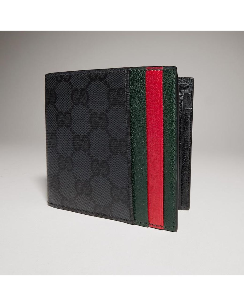 Gucci Black Bi-Fold Wallet With Web Card Slots for men