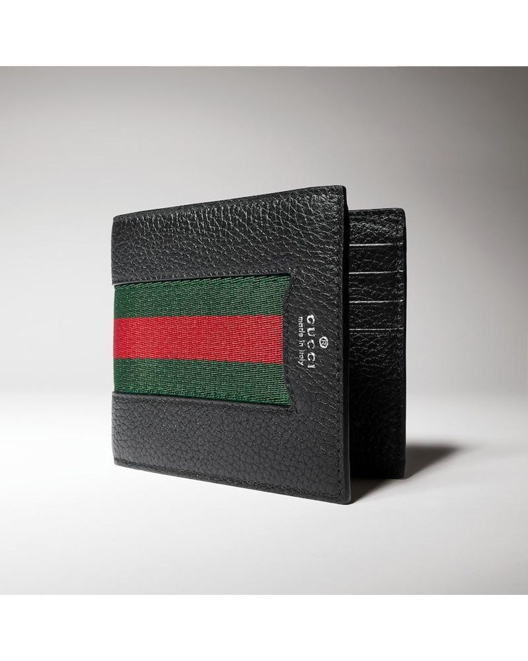 Gucci Green Web Trademark Bi-Fold Wallet, Leather for men