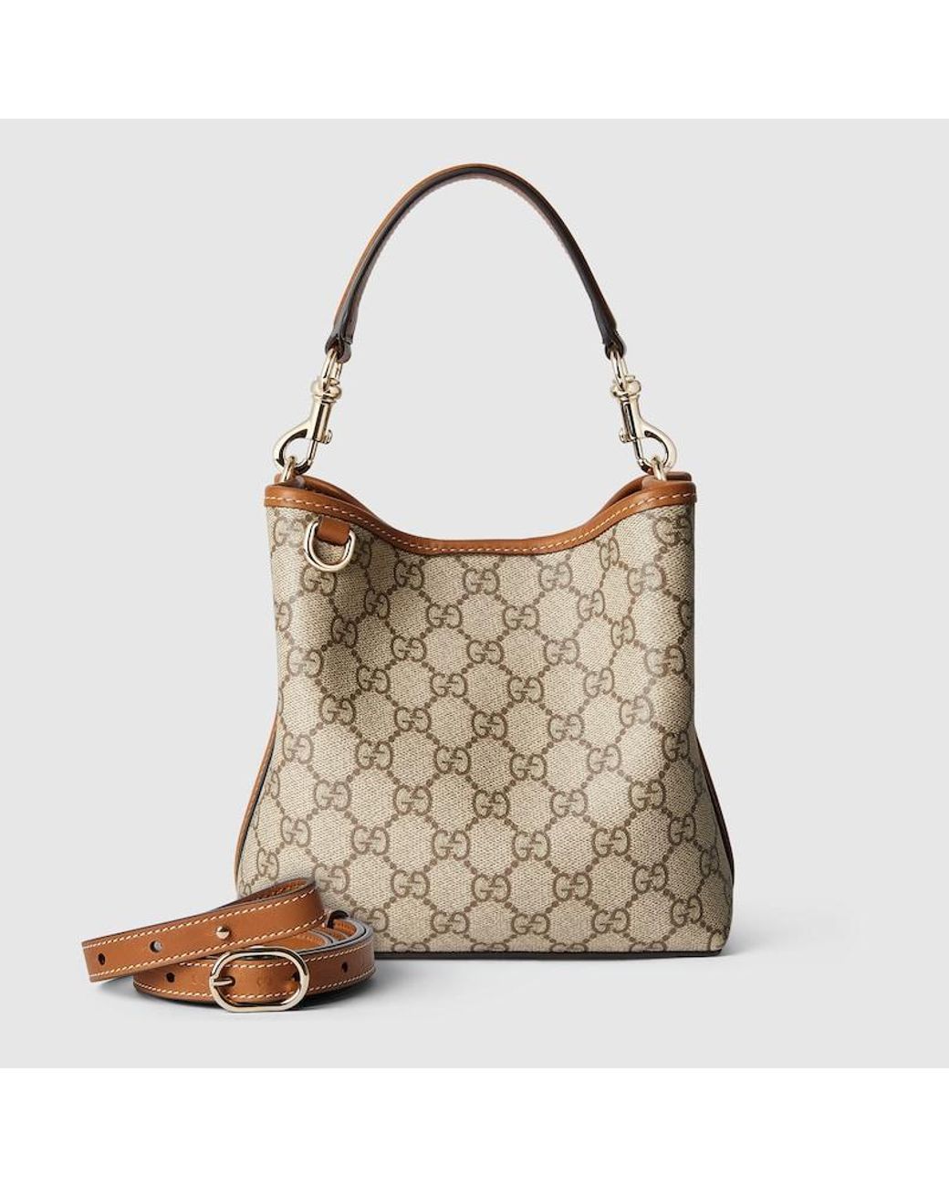 Gucci Brown Gg Emblem Small Bucket Bag, Gg Canvas