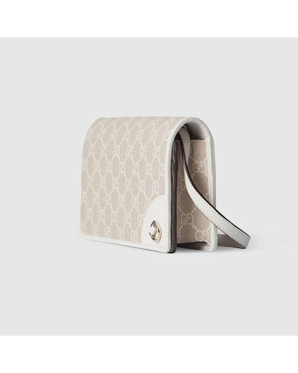 Gucci Natural Gg Emblem Wallet With Leather Strap, Gg Canvas