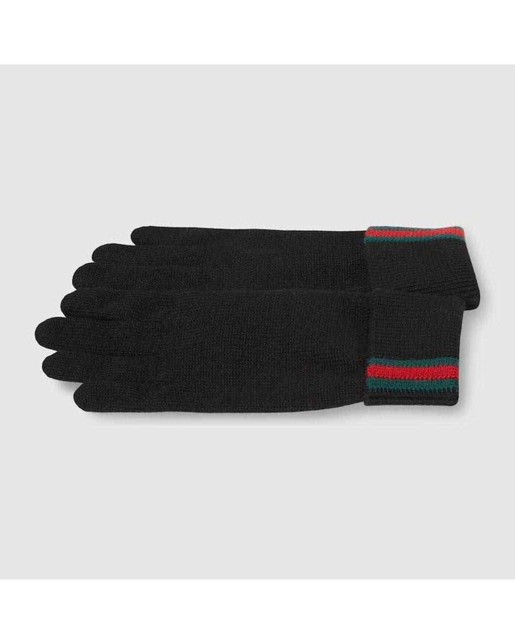 Gucci Black Wool Gloves With Web for men