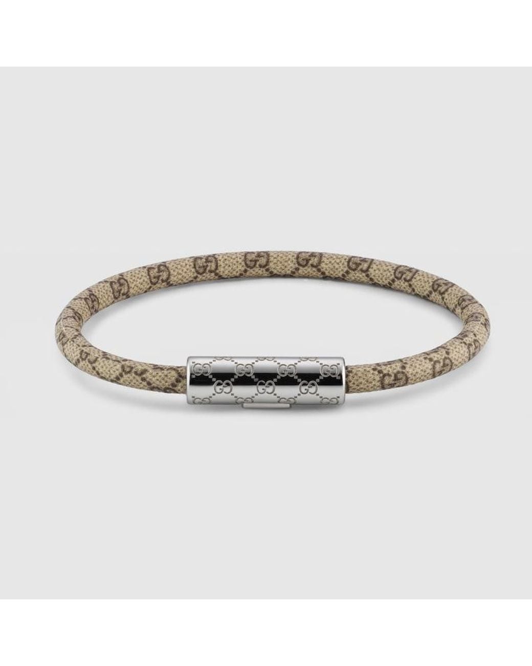 Gucci Metallic Bracelet With Gg Detail Leather