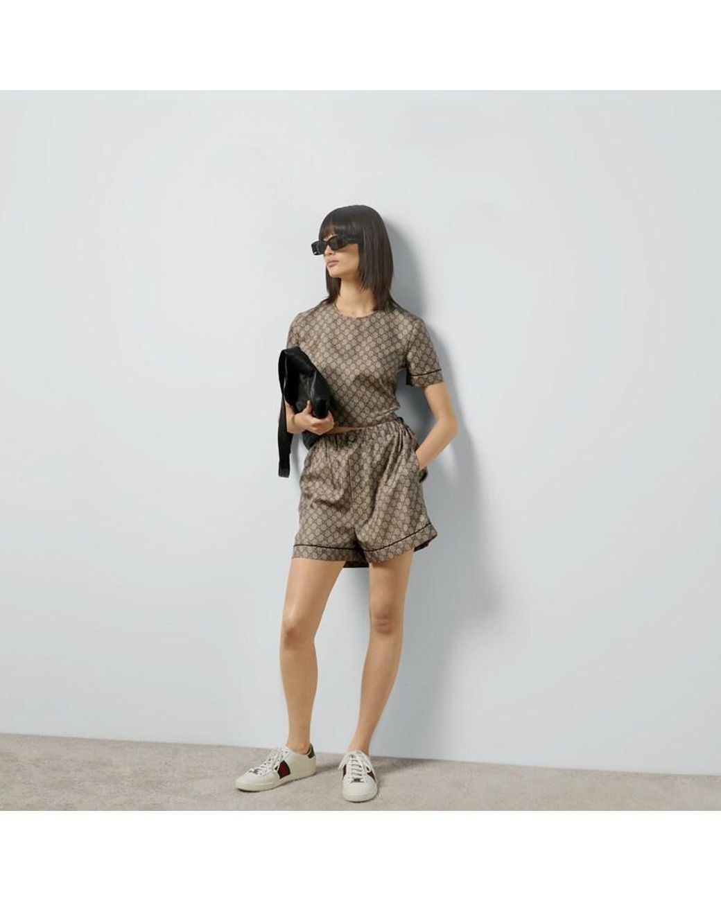 Gucci Brown Gg Supreme Print Silk Shorts