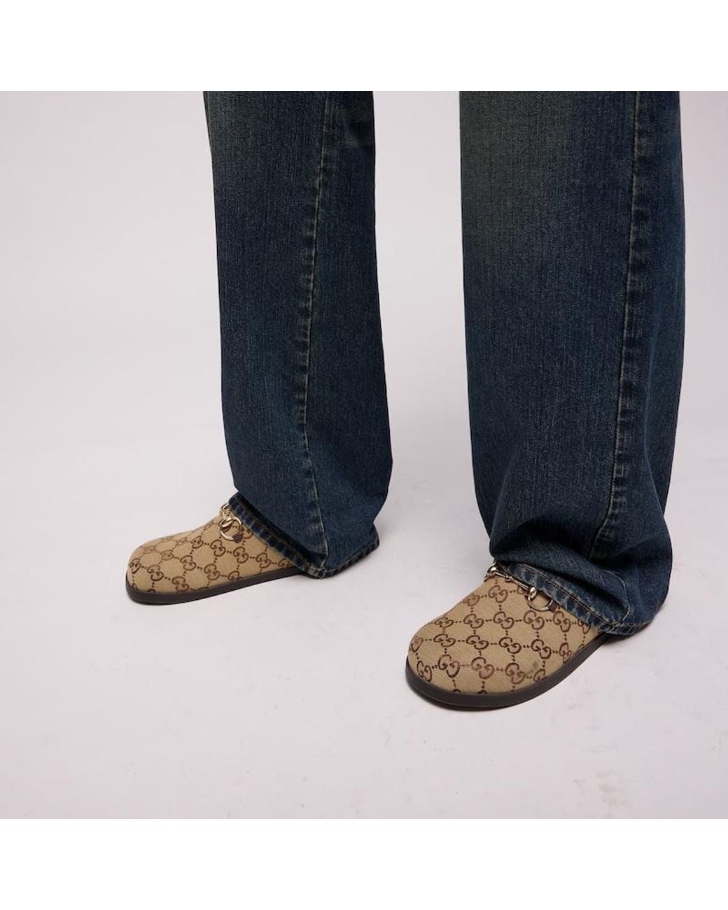Gucci Natural Mule With Horsebit, Gg Canvas