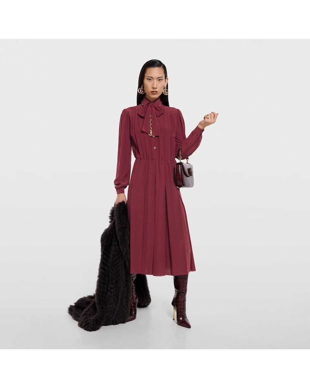Gucci Red Silk Crêpe De Chine Dress