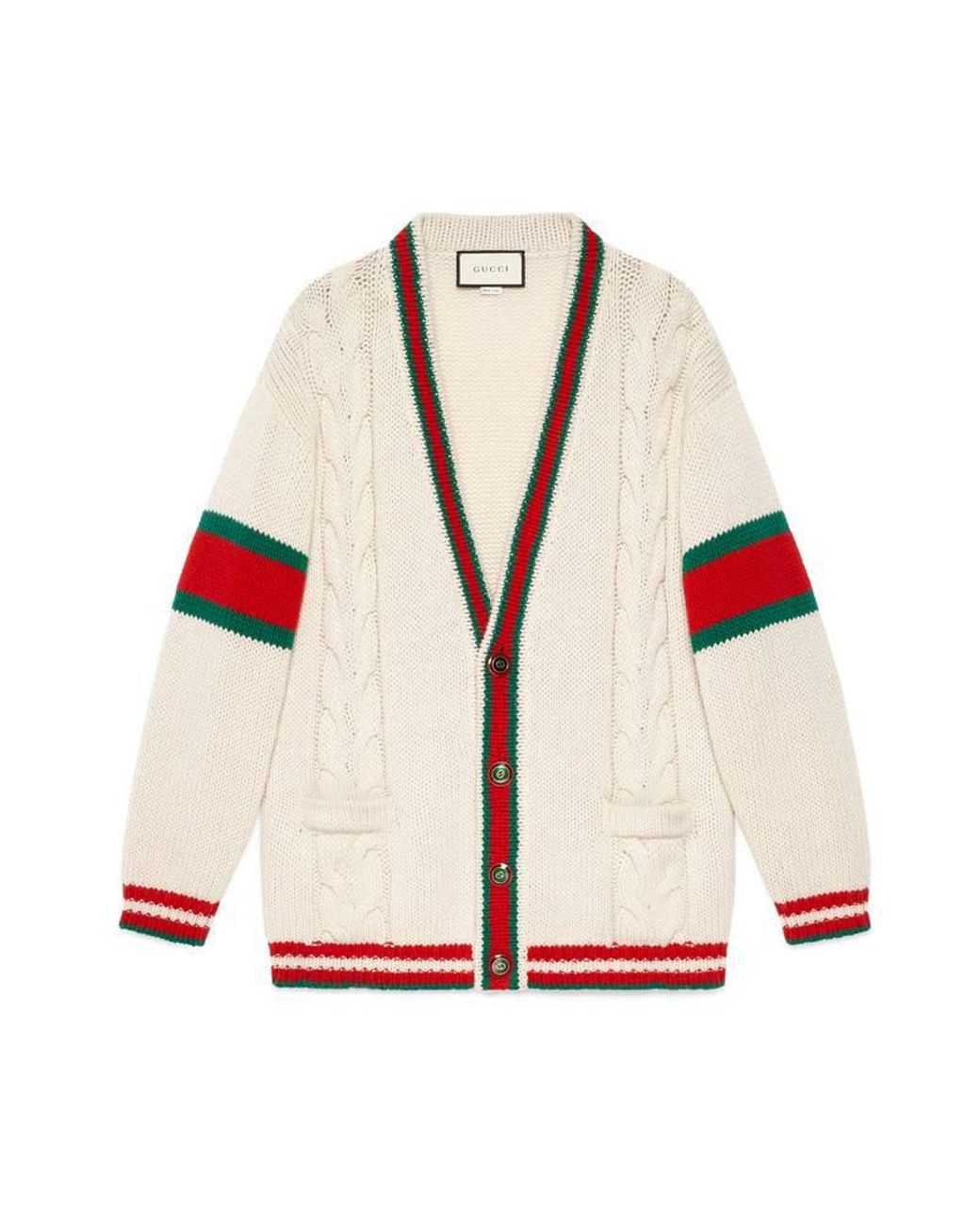 Gucci Oversize Cable Knit Cardigan in White for Men | Lyst