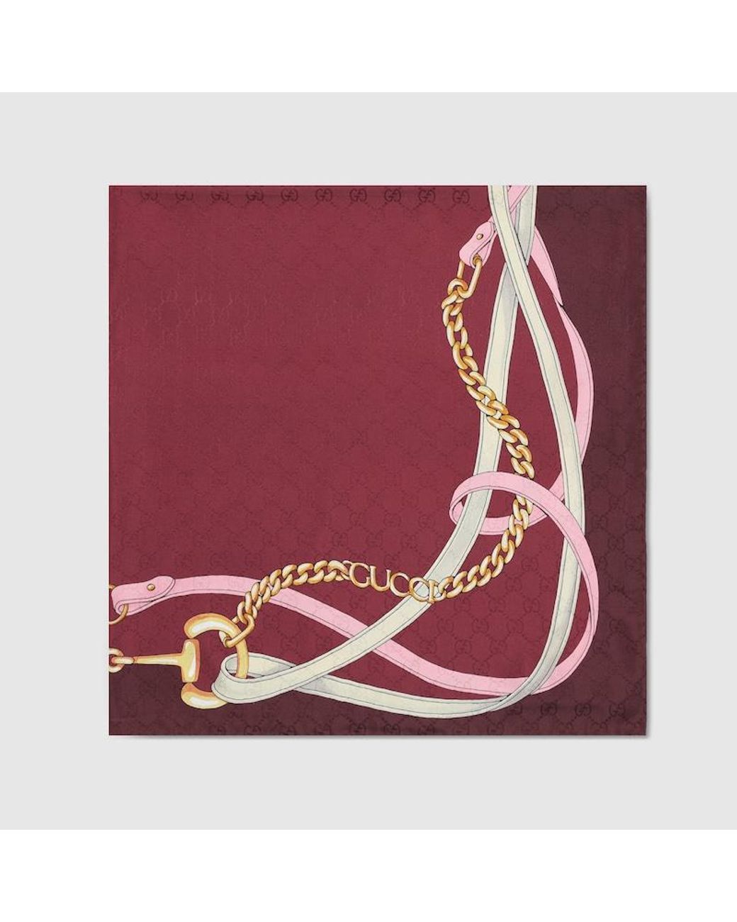 Gucci Red Printed Gg Silk Jacquard Carré